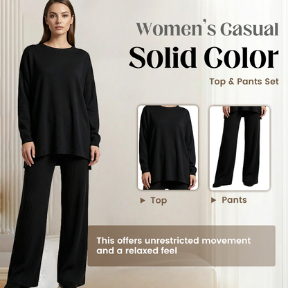 🔥Solange der Vorrat reicht 40 % Rabatt!🎉Damen-Freizeit-Set aus einfarbigem Oberteil und Hose