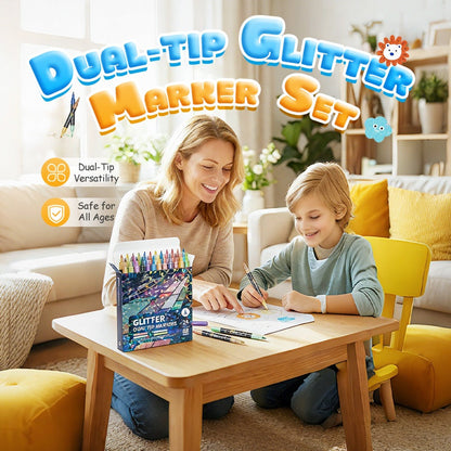 🎨 50% RABATT! ✨ 24-Farben Dual-Tip Glitzer-Marker Set – Glitter & Fine Tip, Lebendige Farben & Perfekt Für Kunst, Basteln & Handlettering 🖌️