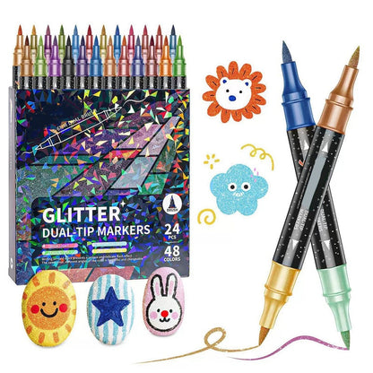 🎨 50% RABATT! ✨ 24-Farben Dual-Tip Glitzer-Marker Set – Glitter & Fine Tip, Lebendige Farben & Perfekt Für Kunst, Basteln & Handlettering 🖌️