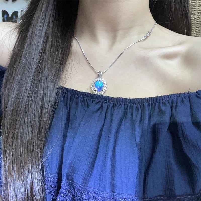 🔥Solange der Vorrat reicht 40 % Rabatt!🎉Elegante ovale blaue Halskette mit Anhänger