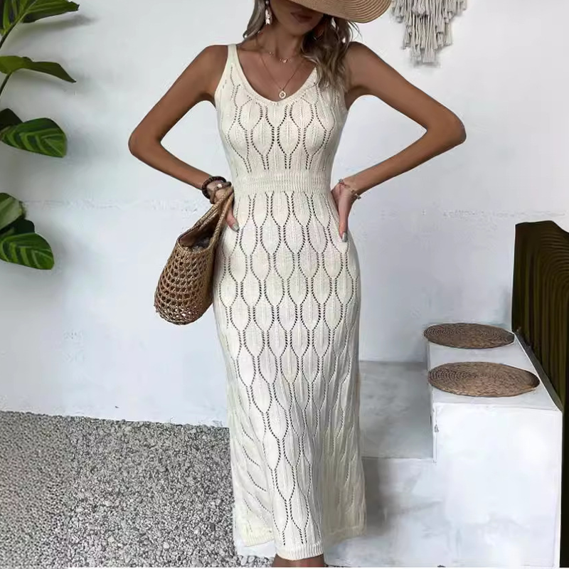 🔥Solange der Vorrat reicht 40 % Rabatt!🎉Elegantes Kleid mit V-Ausschnitt und Pointelle-Strickmuster