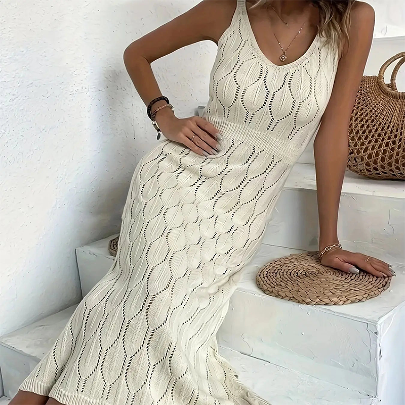 🔥Solange der Vorrat reicht 40 % Rabatt!🎉Elegantes Kleid mit V-Ausschnitt und Pointelle-Strickmuster