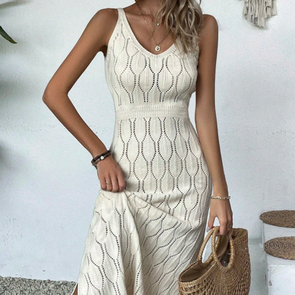 🔥Solange der Vorrat reicht 40 % Rabatt!🎉Elegantes Kleid mit V-Ausschnitt und Pointelle-Strickmuster