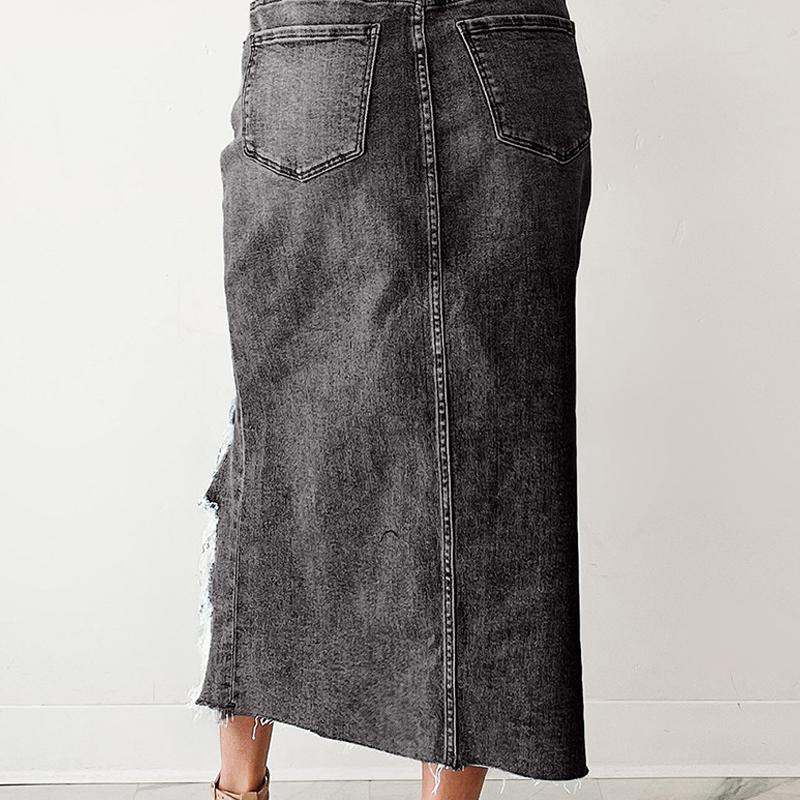 🔥Solange der Vorrat reicht 40 % Rabatt!🎉Damen-Hochbund-Ripped-Denim-Midi-Rock