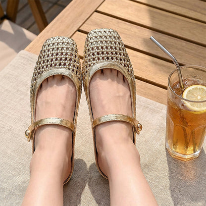 👡☁️ Leichte Damen-Mules aus gewebtem Material mit eckiger Spitze & Mary-Jane-Verschluss ✨👗 – Bequem für den Alltag, 50 % Rabatt!