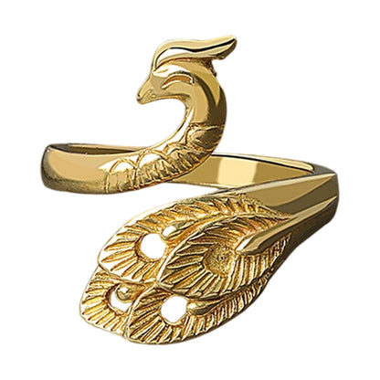 🦚 Offener Damenring mit Pfauenmotiv – Vintage-Design in Silberoptik