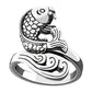 🦚 Offener Damenring mit Pfauenmotiv – Vintage-Design in Silberoptik
