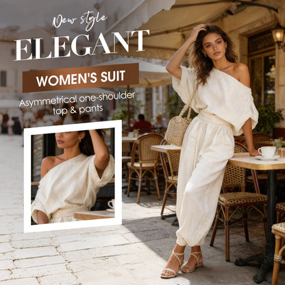 🔥Solange der Vorrat reicht 40 % Rabatt!💖Asymmetrisches One-Shoulder-Oberteil und Hose für Damen