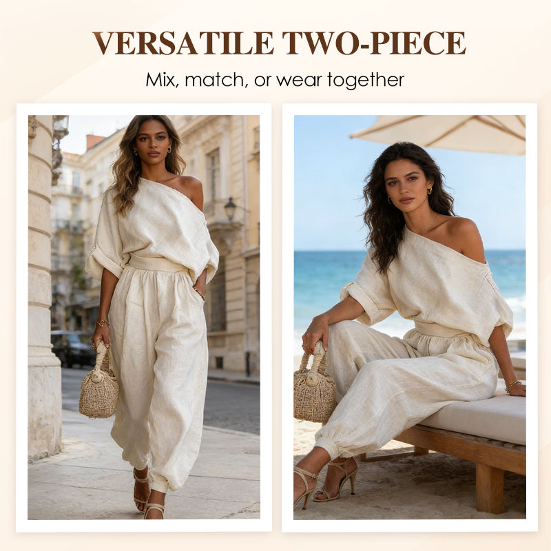 🔥Solange der Vorrat reicht 40 % Rabatt!💖Asymmetrisches One-Shoulder-Oberteil und Hose für Damen