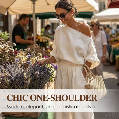 🔥Solange der Vorrat reicht 40 % Rabatt!💖Asymmetrisches One-Shoulder-Oberteil und Hose für Damen