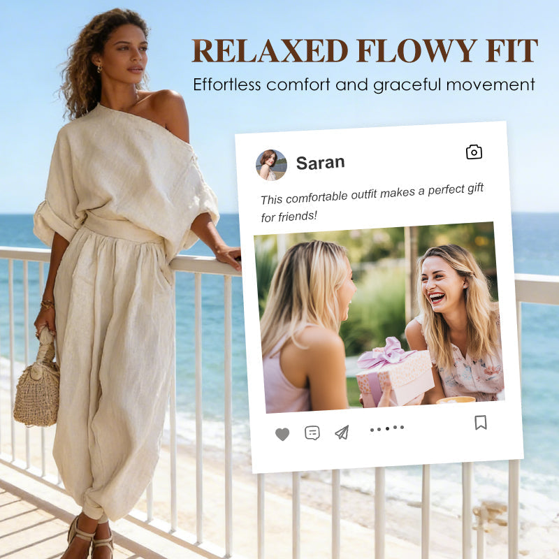 🔥Solange der Vorrat reicht 40 % Rabatt!💖Asymmetrisches One-Shoulder-Oberteil und Hose für Damen