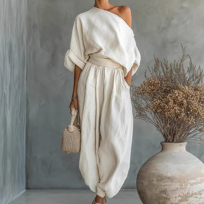 🔥Solange der Vorrat reicht 40 % Rabatt!💖Asymmetrisches One-Shoulder-Oberteil und Hose für Damen