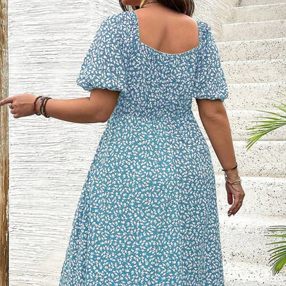 💖LETZTER TAG IM ANGEBOT: 50 % RABATT💐Kurzärmeliges Kleid mit Schlitz und Blumenmuster