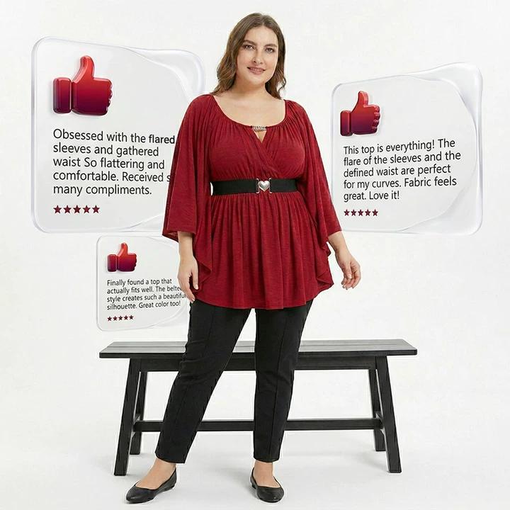 🔥Solange der Vorrat reicht 40 % Rabatt!🎉Damenmode Tunika-Oberteil mit ausgestellten Ärmeln