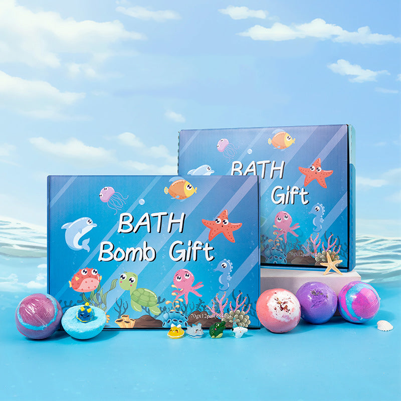 🛁🌊 Badebomben Ozean-Motiv Set 60g x 12 Stück 🌿✨ Sprudelndes Badevergnügen mit Meeresduft, pflegendes Öl für trockene Haut, plastikfrei & perfekt als Geschenk