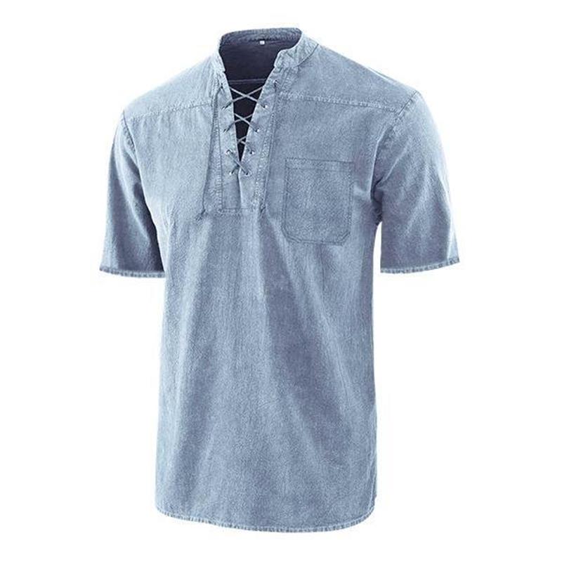 🔥Solange der Vorrat reicht 40 % Rabatt!🎉Männer Gothic Retro T-Shirt Spitze-up V-ausschnitt Leinen Tasche Kurzarm T-shirt Lose Tops
