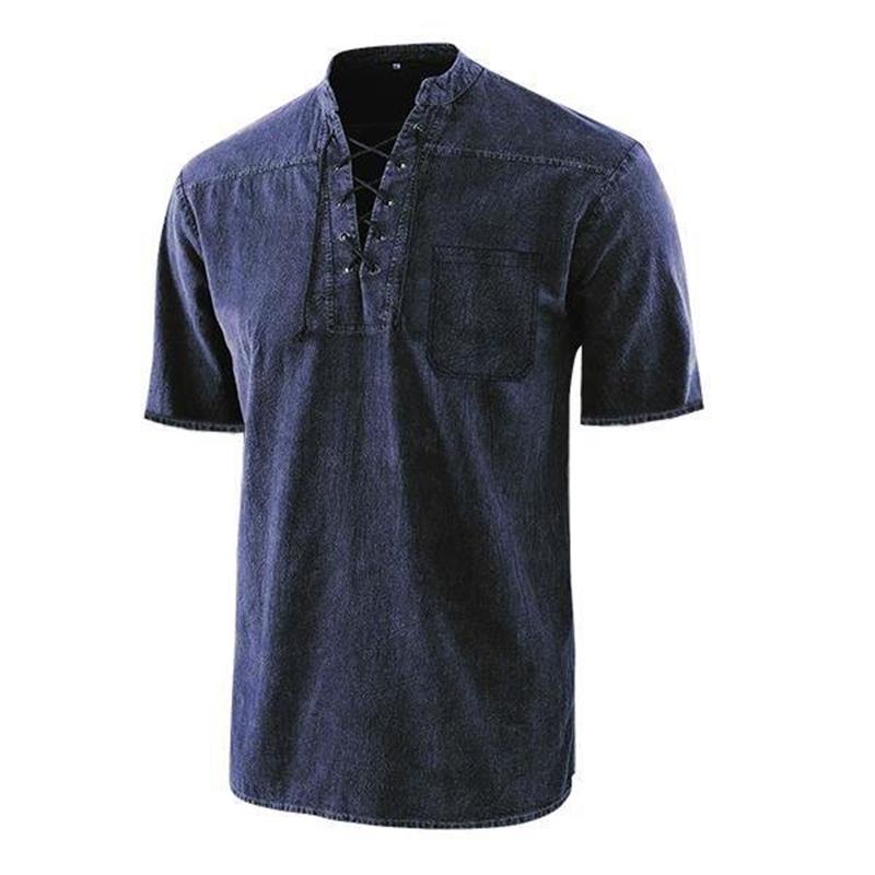 🔥Solange der Vorrat reicht 40 % Rabatt!🎉Männer Gothic Retro T-Shirt Spitze-up V-ausschnitt Leinen Tasche Kurzarm T-shirt Lose Tops