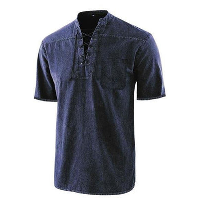 🔥Solange der Vorrat reicht 40 % Rabatt!🎉Männer Gothic Retro T-Shirt Spitze-up V-ausschnitt Leinen Tasche Kurzarm T-shirt Lose Tops