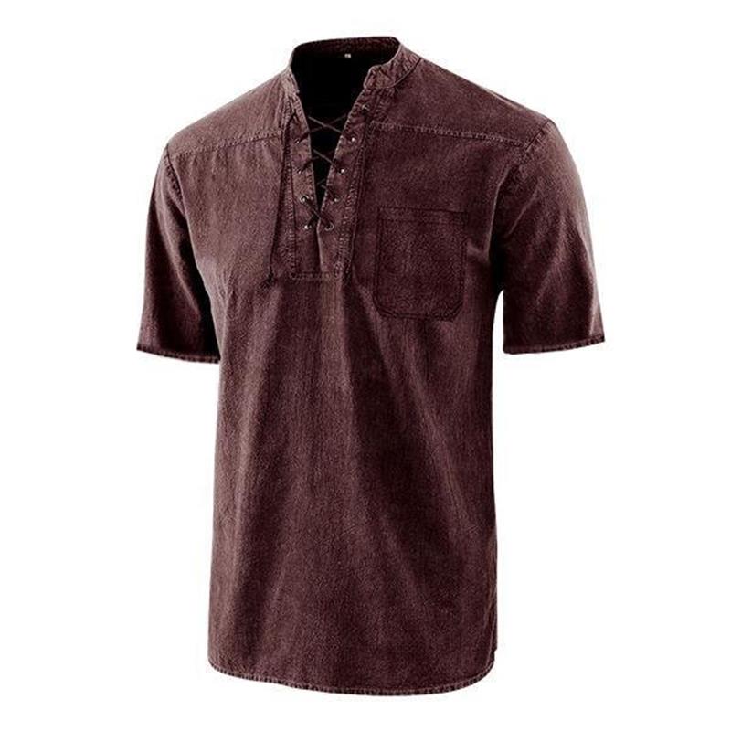 🔥Solange der Vorrat reicht 40 % Rabatt!🎉Männer Gothic Retro T-Shirt Spitze-up V-ausschnitt Leinen Tasche Kurzarm T-shirt Lose Tops
