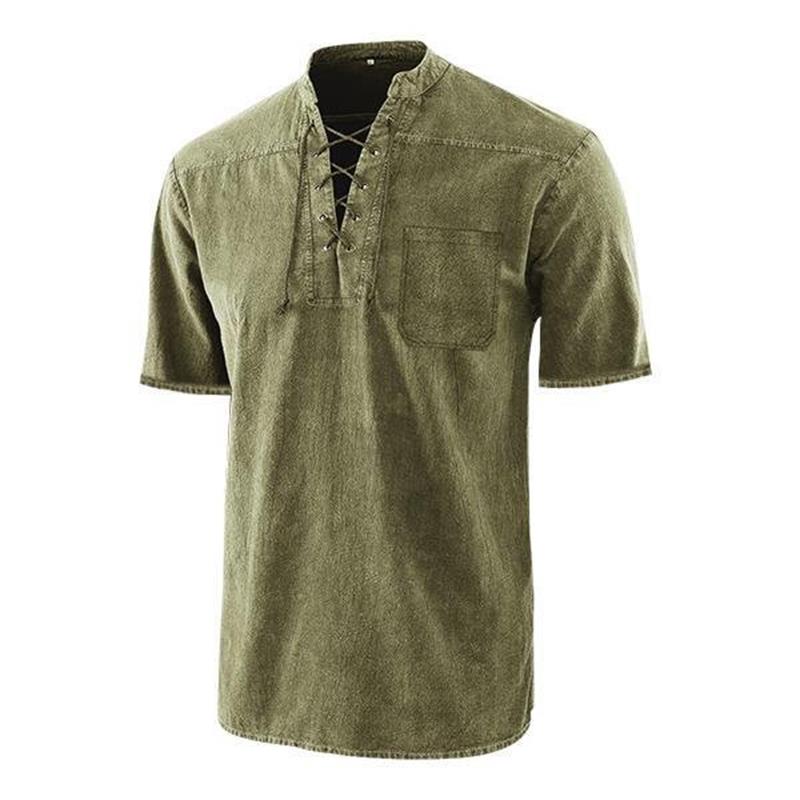 🔥Solange der Vorrat reicht 40 % Rabatt!🎉Männer Gothic Retro T-Shirt Spitze-up V-ausschnitt Leinen Tasche Kurzarm T-shirt Lose Tops