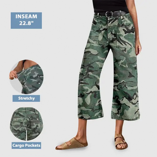 🔥Solange der Vorrat reicht 40 % Rabatt!🎉Damen 3/4 Hose mit Camouflage-Print – Elastisch, Gerade Passform