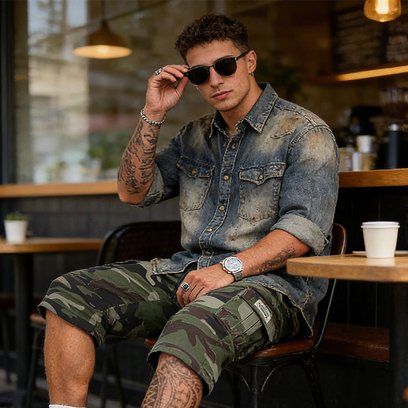 🔥Solange der Vorrat reicht 40 % Rabatt!🎉Herren-Camo-Cargoshorts mit mehreren Taschen