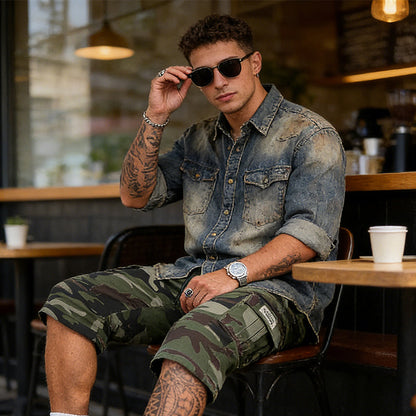 🔥Solange der Vorrat reicht 40 % Rabatt!🎉Herren-Camo-Cargoshorts mit mehreren Taschen