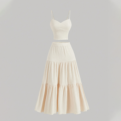 👗 50% RABATT ! ✨ Damen 2-teiliges Set – Einfarbiges Tanktop & A-Linien-Rock, Knitterfrei & Bequem 🍃