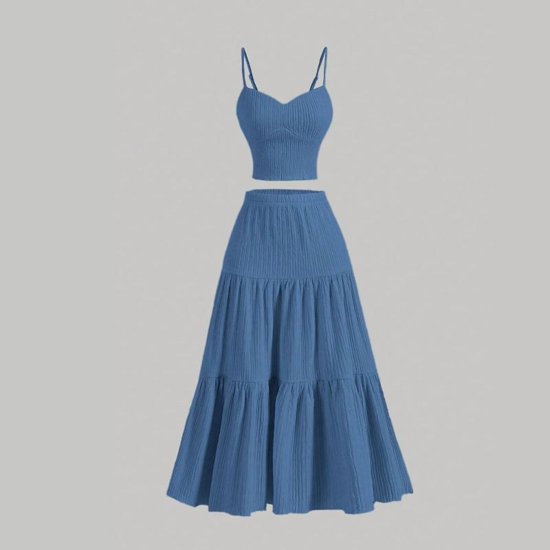 👗 50% RABATT ! ✨ Damen 2-teiliges Set – Einfarbiges Tanktop & A-Linien-Rock, Knitterfrei & Bequem 🍃