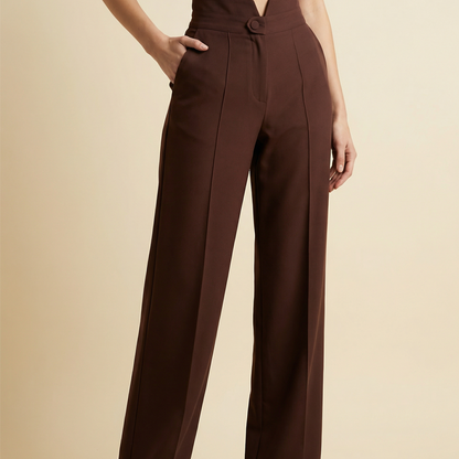 💎 60% OFF! 💎Damenhose mit hoher Taille und weitem Bein – V-förmiger Bund, fließende Silhouette und praktische Taschen (Kaffee | S–3XL) 👖✨