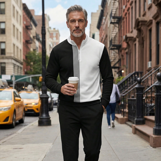 👕 50% RABATT! 🔥 Herren Color-Block Trainingsanzug-Set mit Viertel-Reißverschluss – Stilvolles Design, Bequeme Passform & Perfekt für Sport 🏃