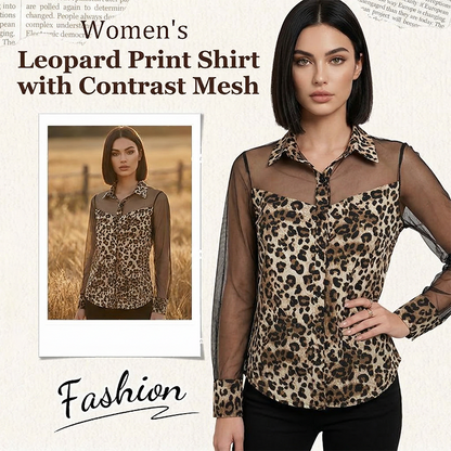 💎 50% RABATT! 💎 Damenbluse mit Leopardenmuster & Kontrast-Mesh – Langarm, Figurbetont & Perfekt für Büro bis Abendoutfit
