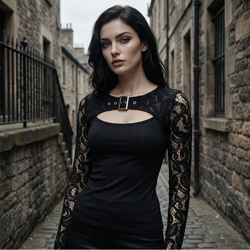 🔥Solange der Vorrat reicht 40 % Rabatt!🎉Damen-Sexy-Oberteil mit Cut-out und Spitzenärmeln