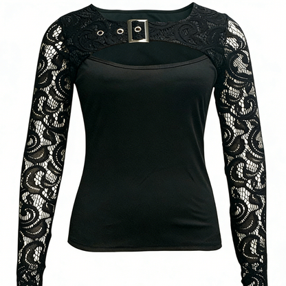 🔥Solange der Vorrat reicht 40 % Rabatt!🎉Damen-Sexy-Oberteil mit Cut-out und Spitzenärmeln