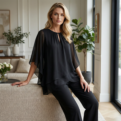 🔥Solange der Vorrat reicht 40 % Rabatt!🎉Eleganter Zweiteiler: Bluse mit asymmetrischem Saum & weite Hose