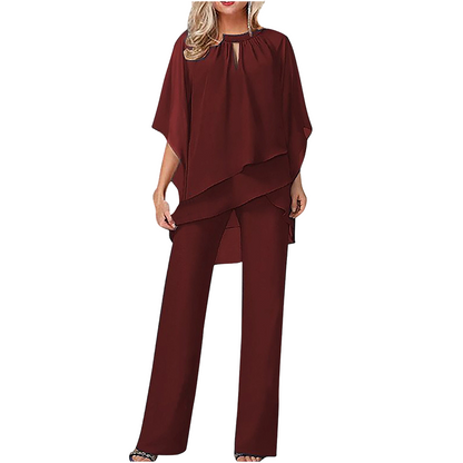🔥Solange der Vorrat reicht 40 % Rabatt!🎉Eleganter Zweiteiler: Bluse mit asymmetrischem Saum & weite Hose