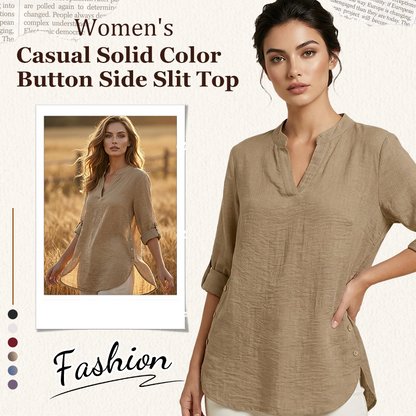 🔥Solange der Vorrat reicht 40 % Rabatt!🎉Lässiges einfarbiges Oberteil mit seitlichem Schlitz und Knöpfen