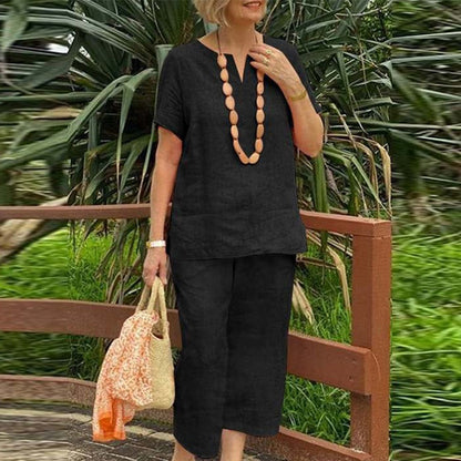 🔥Solange der Vorrat reicht 40 % Rabatt!🎉Sommer-Set aus Kurzarmhemd und Hose mit elastischem Bund