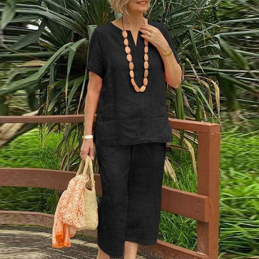 🔥Solange der Vorrat reicht 40 % Rabatt!🎉Sommer-Set aus Kurzarmhemd und Hose mit elastischem Bund