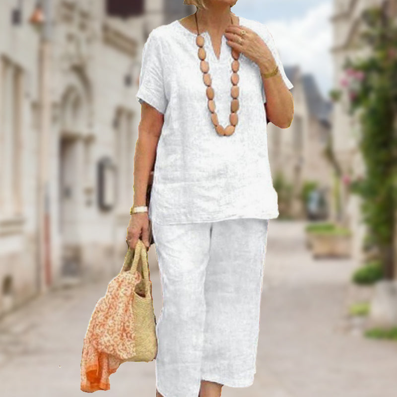 🔥Solange der Vorrat reicht 40 % Rabatt!🎉Sommer-Set aus Kurzarmhemd und Hose mit elastischem Bund