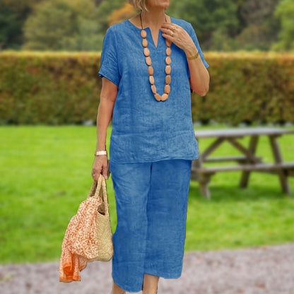 🔥Solange der Vorrat reicht 40 % Rabatt!🎉Sommer-Set aus Kurzarmhemd und Hose mit elastischem Bund