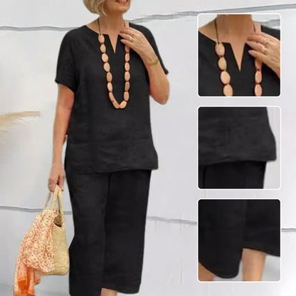 🔥Solange der Vorrat reicht 40 % Rabatt!🎉Sommer-Set aus Kurzarmhemd und Hose mit elastischem Bund