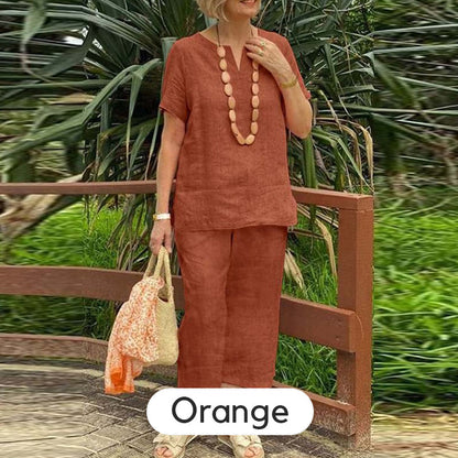 🔥Solange der Vorrat reicht 40 % Rabatt!🎉Sommer-Set aus Kurzarmhemd und Hose mit elastischem Bund