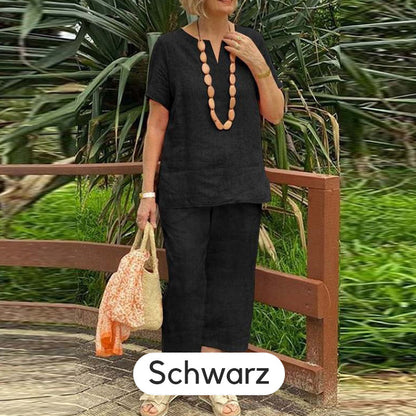 🔥Solange der Vorrat reicht 40 % Rabatt!🎉Sommer-Set aus Kurzarmhemd und Hose mit elastischem Bund