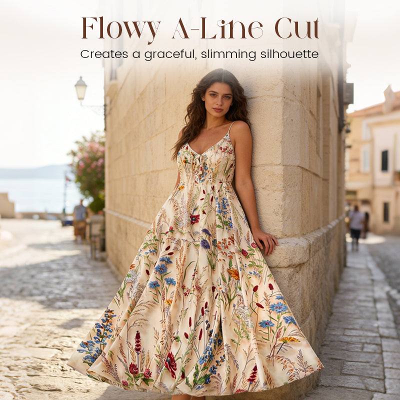 🔥Solange der Vorrat reicht 40 % Rabatt!🎉Plus-Size Kleid mit Blumenprint und Spaghettiträgern (Midi)