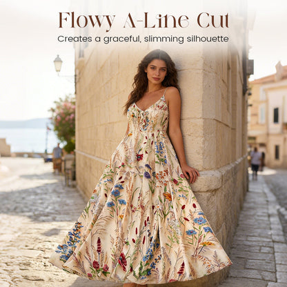 🔥Solange der Vorrat reicht 40 % Rabatt!🎉Plus-Size Kleid mit Blumenprint und Spaghettiträgern (Midi)