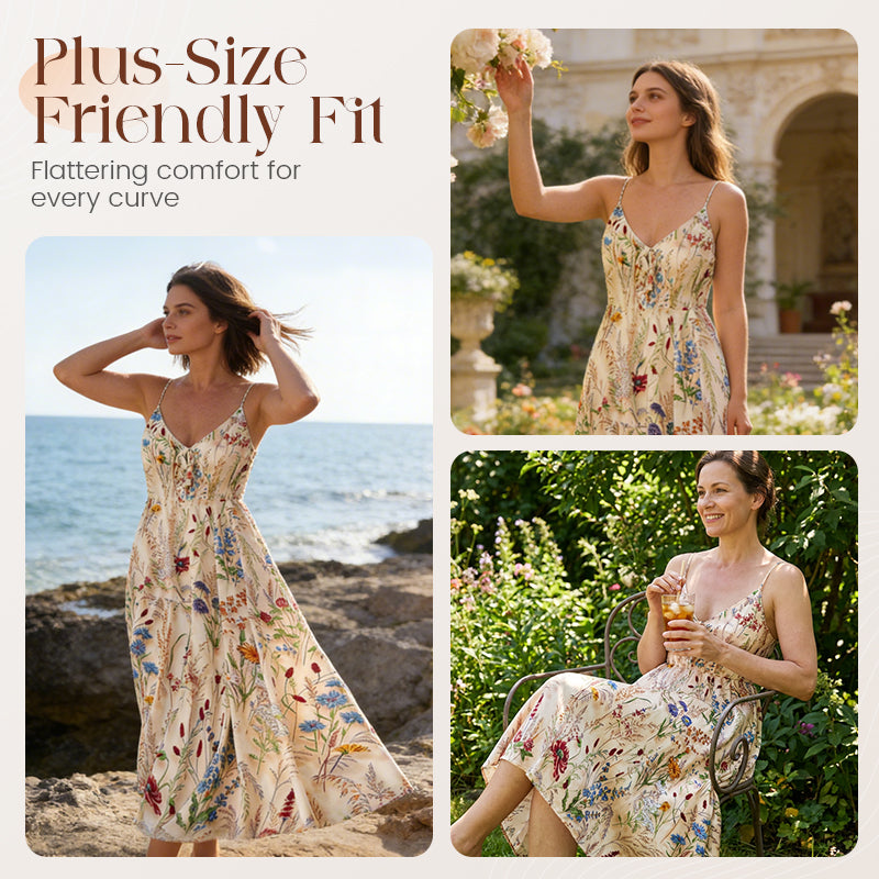 🔥Solange der Vorrat reicht 40 % Rabatt!🎉Plus-Size Kleid mit Blumenprint und Spaghettiträgern (Midi)