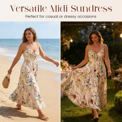🔥Solange der Vorrat reicht 40 % Rabatt!🎉Plus-Size Kleid mit Blumenprint und Spaghettiträgern (Midi)