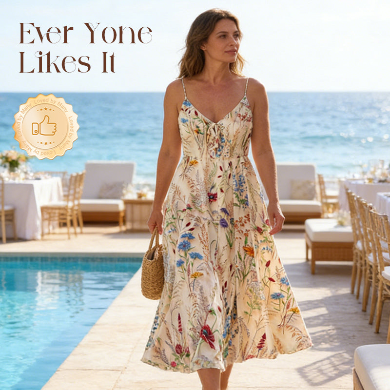 🔥Solange der Vorrat reicht 40 % Rabatt!🎉Plus-Size Kleid mit Blumenprint und Spaghettiträgern (Midi)