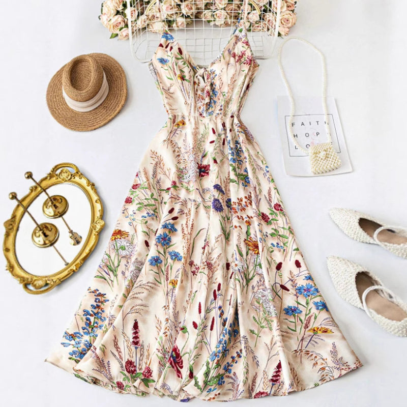 🔥Solange der Vorrat reicht 40 % Rabatt!🎉Plus-Size Kleid mit Blumenprint und Spaghettiträgern (Midi)
